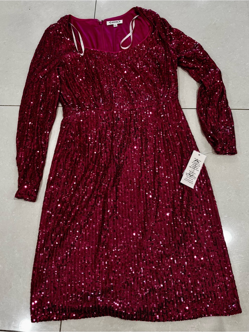 Nanette Lepore Girls' Burgundy Sequin Long-Sleeve Dress
